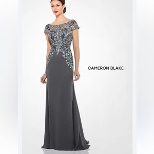 Cameron Blake 216691 Size 20 Pewter Lace Illusion Formal Gown